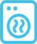 A blue and white icon of an electric dryer.